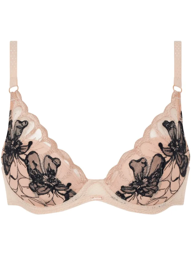 ESOTIQ Chantelle Fleurs Signature - Plungebeha - Zwart-beige - 70B - Kantdetails Zwart;Beige