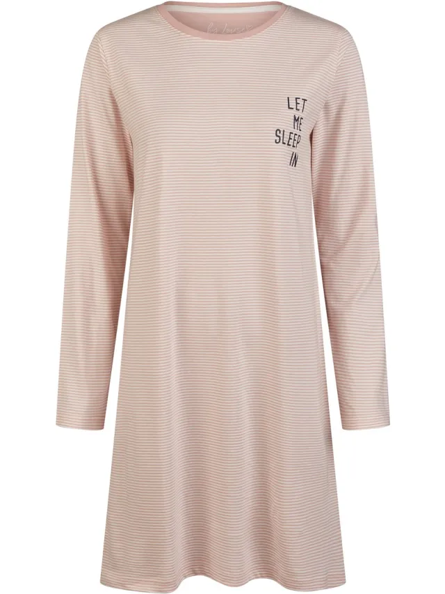 By Louise Essential Dames Nachthemd Lange Mouw Gestreept Roze