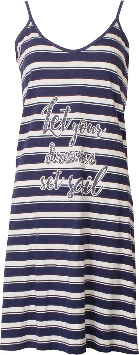 Tenderness Dames Nachthemd - Katoen - Gestreept - Donker Blauw wit