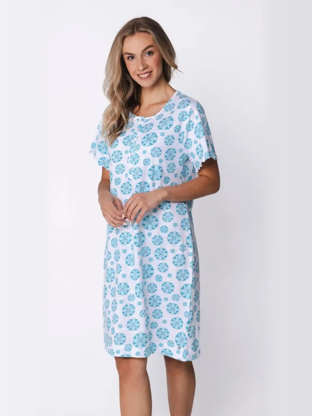 Pastunette Nachthemd - Ipanema - Katoen - Turquoise/Wit