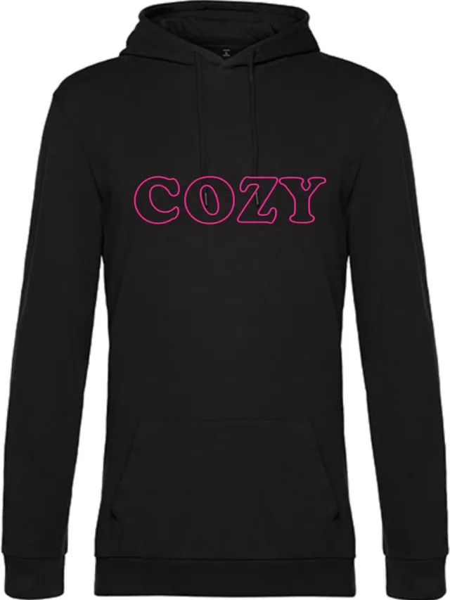 Jhk Hoodie - neon roze tekst COZY - ruimzittend - Large Zwart