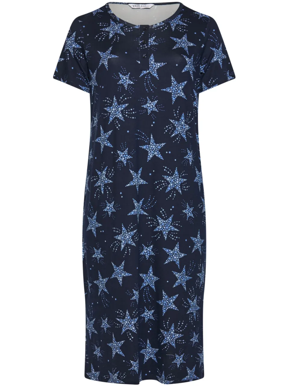Yours Curve Midaxi Nachthemd Met Ster En Knoopsluiting In Marineblauw-60, foto 4