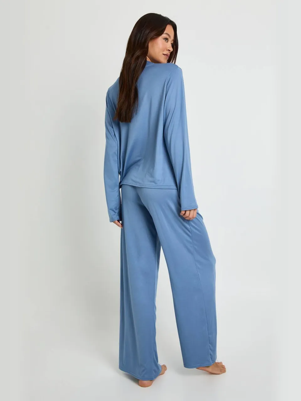 boohoo Dames Lang overhemd met lange mouwen & broekpyjamaset stoffig blauw, foto 2