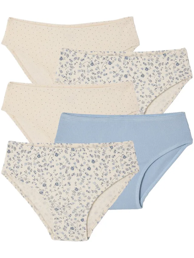 vertbaudet Set van 5 slipjes for girls geribbeld ecru