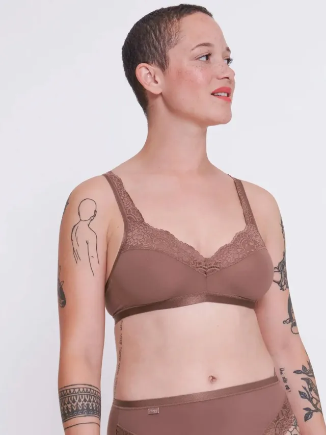 Sloggi Romance Soft Bra BH zonder beugel - Zonder vulling en niet voorgevormde kanten Bh - Zwart - Wit Sloggi Romance Soft Bra BH zonder beugel - 70A
