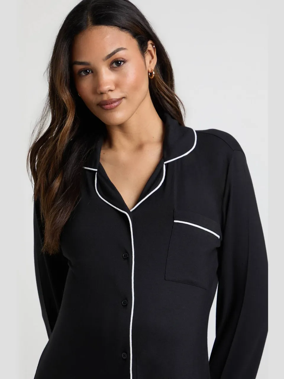 boohoo Dames Zwangerschaps Super Zachte Modal Contrast Nachtjapon zwart, foto 4
