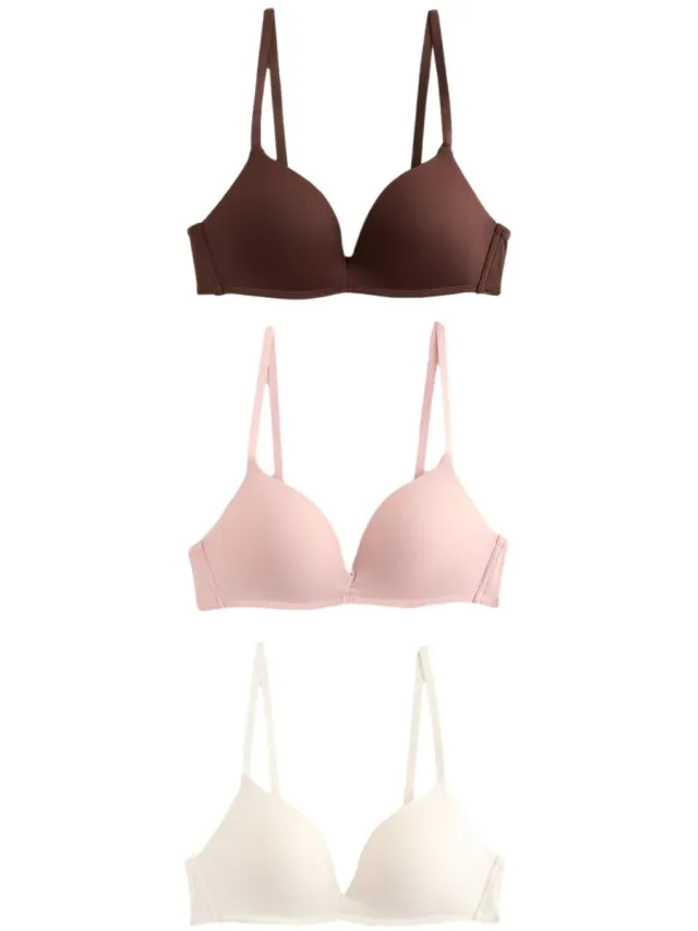 Next Dames - Set van 3 gladmakende A-E Ultimate Comfort push-up T-shirtbeha's zonder beugels - Bruin Chocolate/Pink/Cream
