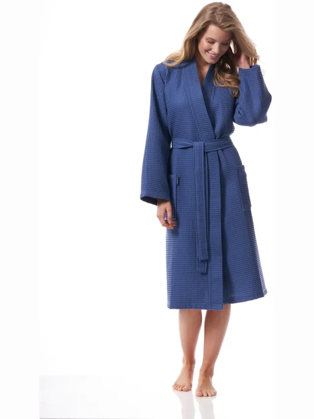 Morgenstern Badjas Damen Licht - 100% Katoen - Wafel - Blauw
