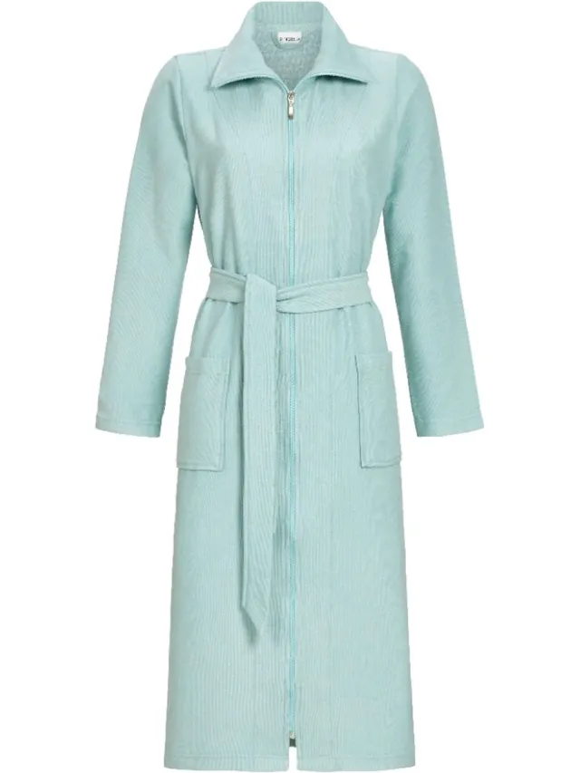 Ringella Aquagroene badstof dames badjas ritssluiting - Groen - Maat - 44