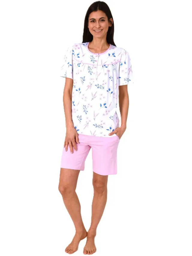 Normann dames vrouwelijke korte mouwen shorty pyjama in klassieke look – ook in grote maten rosa