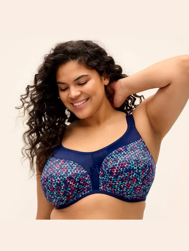 Elomi Energise Grote maten Sport BH – Navy Geo Blauw