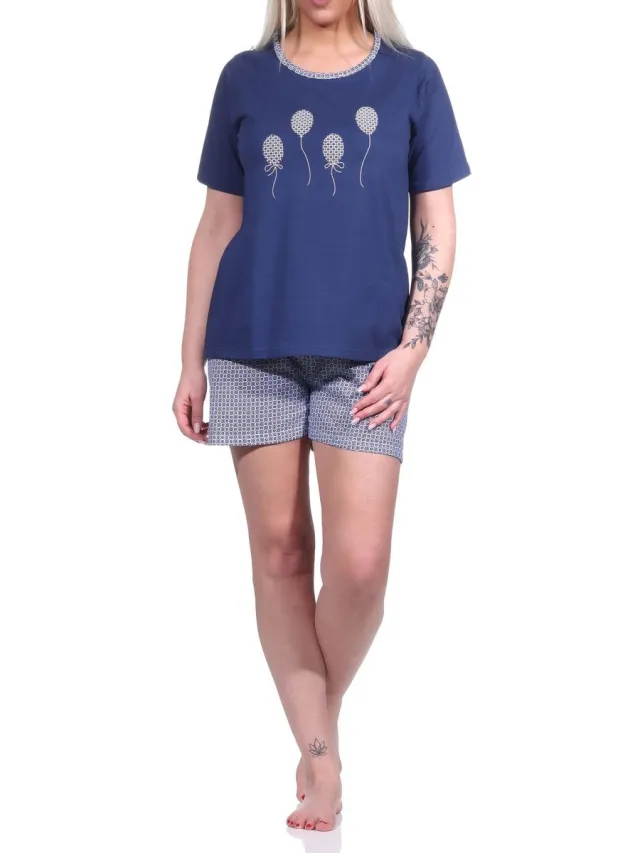 Normann Dames shorty, korte pyjama met ballonmotief en minimale opdruk - 123 205 10 150 marine