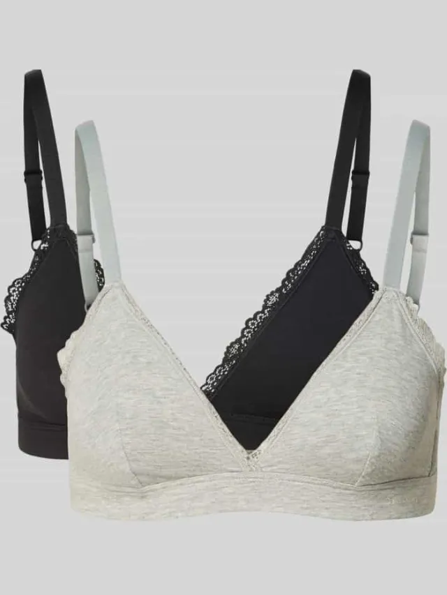 Calvin Klein Bralette van katoenmix in set van 2 model 'MC Lace Triangle' Zwart