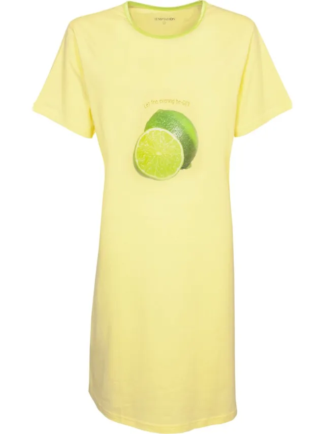 Temptation Dames Nachthemd - Bigshirt - Limoen Print - Geel