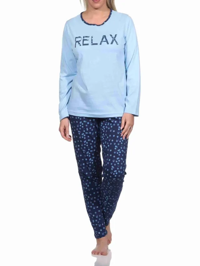 Normann Dames pyjama lang in Spotted Optics hellblau