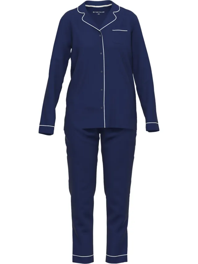 Tom Tailor Pyjama lange broek - 630 - maat 40 (40) - Dames Volwassenen - Viscose- 60192-6085-630-40 Dark Blue