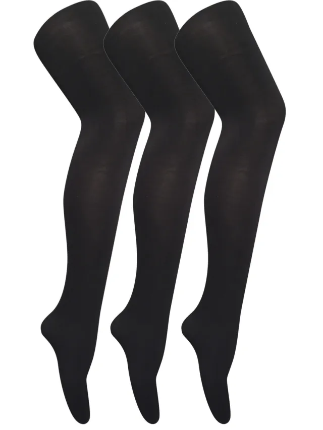 Sock Snob 3 paar dames gekleurde ondoorzichtige 80 denier panty's - Zwart