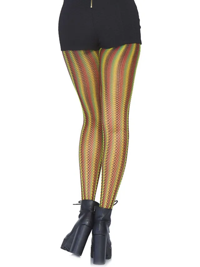 Leg Avenue Rasta striped fishnet tights ["Meerkleurig"]
