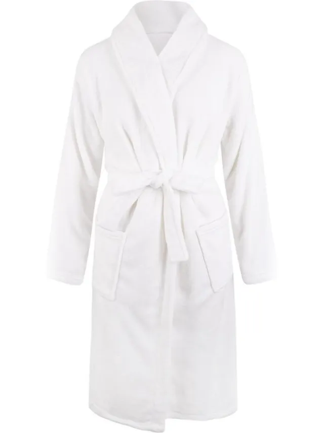 Relax Company Unisex badjas fleece - sjaalkraag - wit - badjas heren - badjas dames