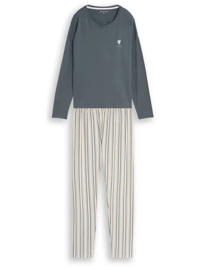 Tom Tailor Pyjamaset met streepmotief van katoen - green-medium-stripes
