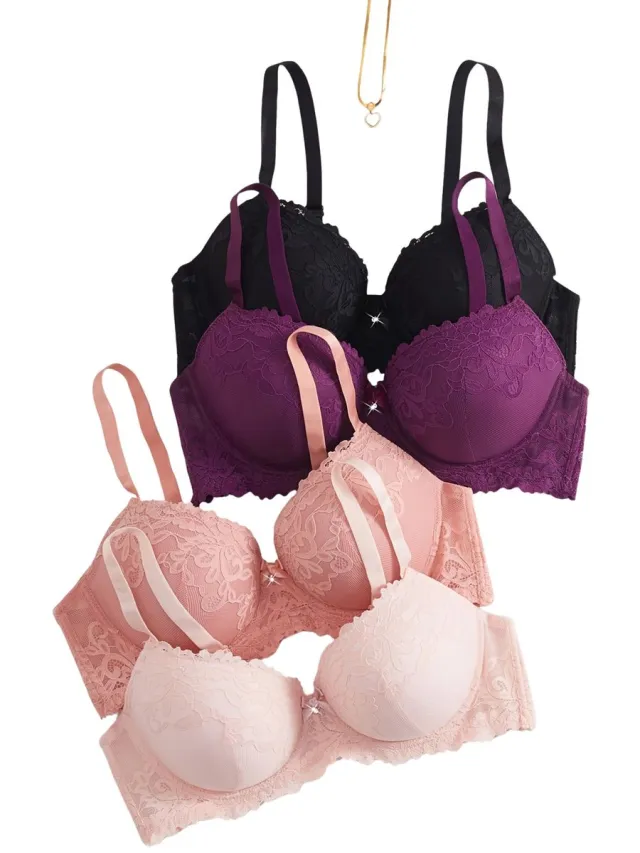 Currero BH Zonder Beugel - Strapless - Zonder Bandjes - Met Voorsluiting - Push-up Bh's - Comfort Beha - Comfortabel - Grote Sluiting - Zwart + Paars + Beige + Roze - Cupmaat