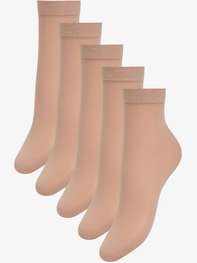 Next Dames - 5 Paar 20 denier enkelsokken - Huidkleur Latte