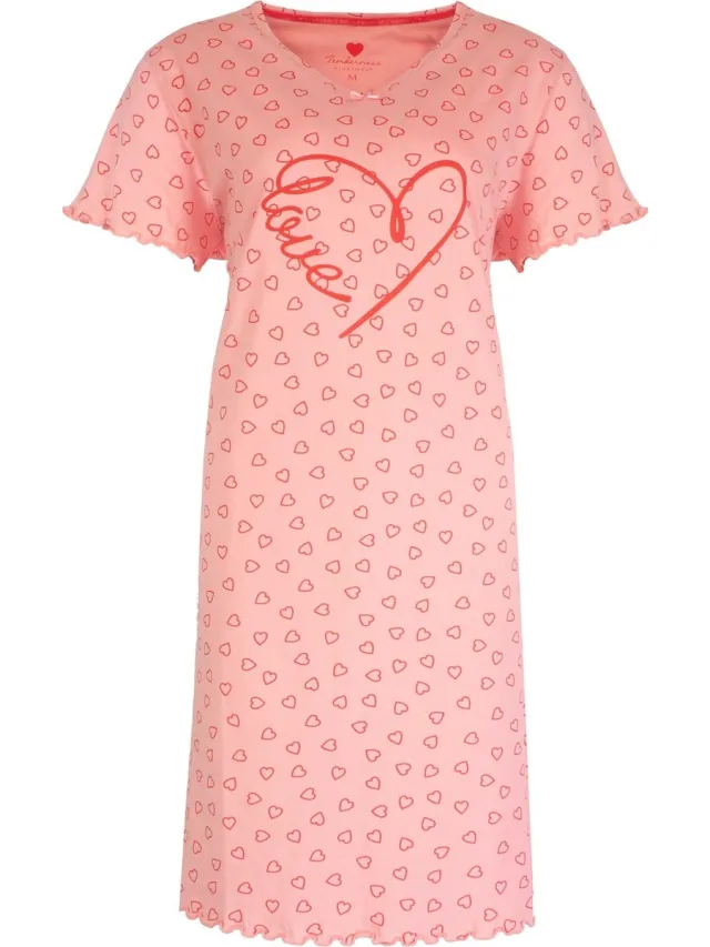 Tenderness Dames Nachthemd - Hartjes - 100% Katoen - Roze