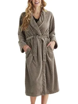 Damella Jaquard Fleece Robe Bruin,Groen