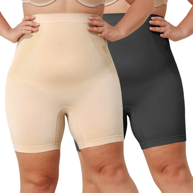 MEETYOO 2-Pack Shapewear Dames Corrigerende Short Hoge Taille Plus Size – Naadloze Buikcontrole & Lichte Billenlift - Zwart/Beige