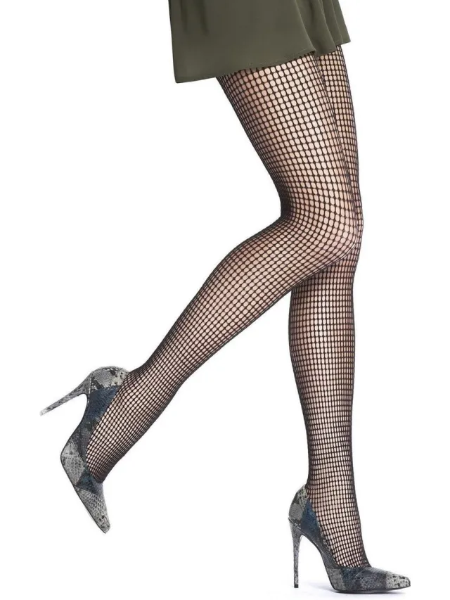 Oroblu Clara mode vierkante visnet panty Maat S/M Kleur Zwart