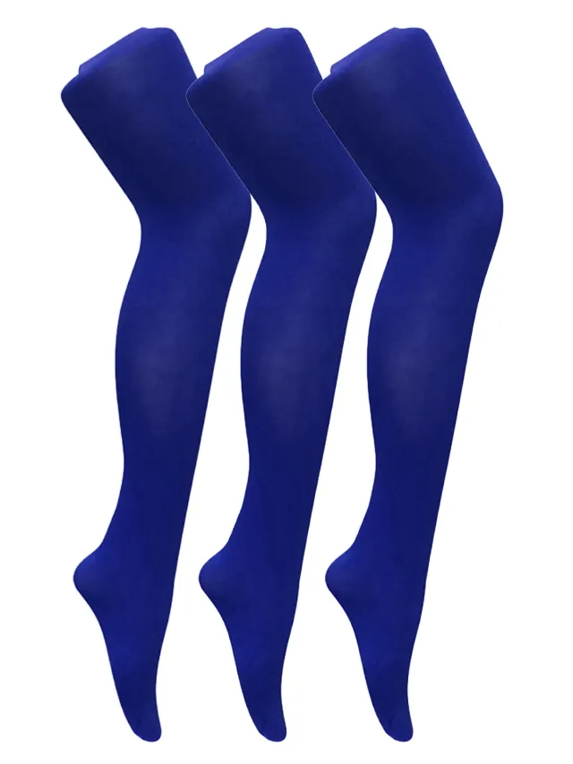 Sock Snob 3 paar dames gekleurde ondoorzichtige 80 denier panty's - Colbalt Blue Blauw