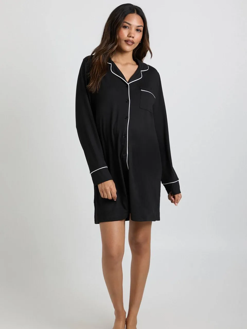 boohoo Dames Zwangerschapsnachtjapon met pijpdetail zwart, foto 2