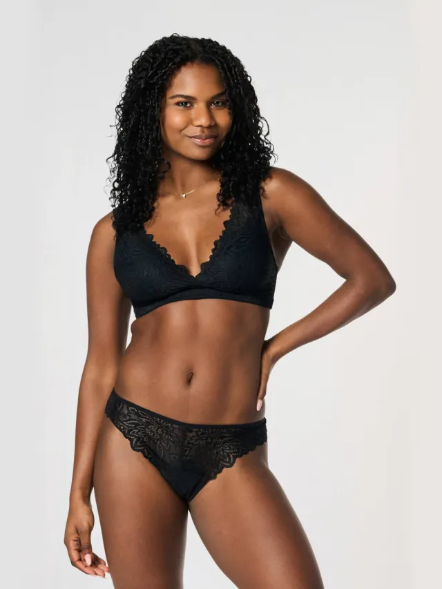 Moodies Undies licht absorberende kanten menstruatiestring zwart