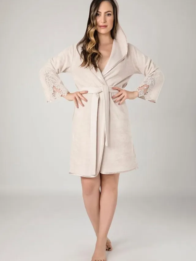 A Sense of Love Dames Bamboe Katoen Badjas Iris / poeder kleur / Beige