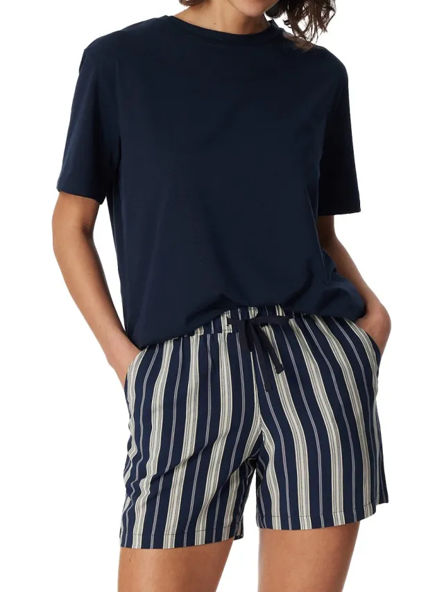 Schiesser Dames pyjama Night & Home donkerblauw