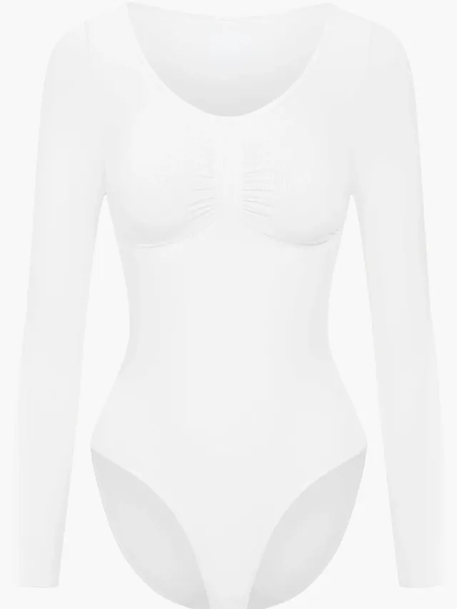 cfab Bodysuit met corrigerende werking, lange mouwen en bijpassend slipje - Wit