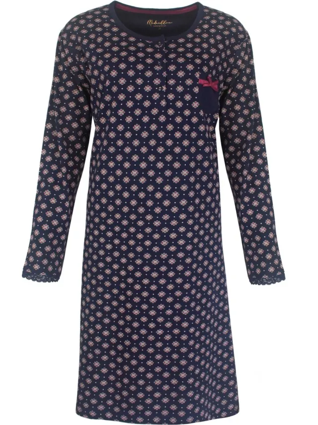 Medaillon Dames Nachthemd - Polo Sluiting - Navy Blauw