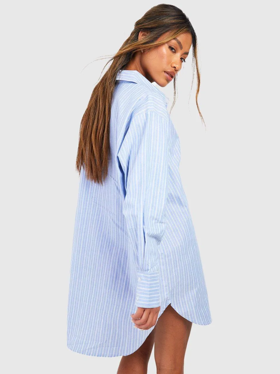 boohoo Dames Cotton Stripe Oversized Pyjama Night Shirt blauw, foto 2