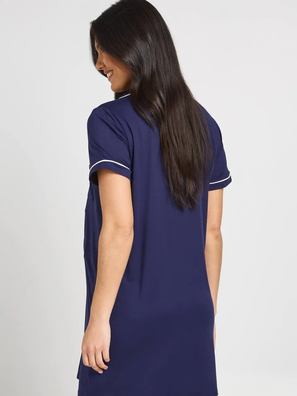 boohoo Dames Zwangerschapsnachthemd Met Korte Mouwen En Paspeldetail marineblauw, foto 2