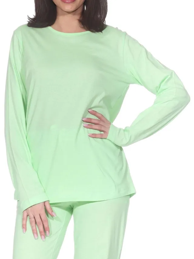 Normann Damespyjamashirt met lange mouwen mix & match grün