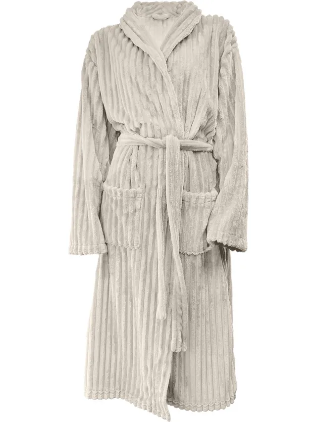LINNICK Teddy Rib Fleece Uni Badjas - Cremé - S - Badjas Dames - Badjas Heren ecru / ivoor