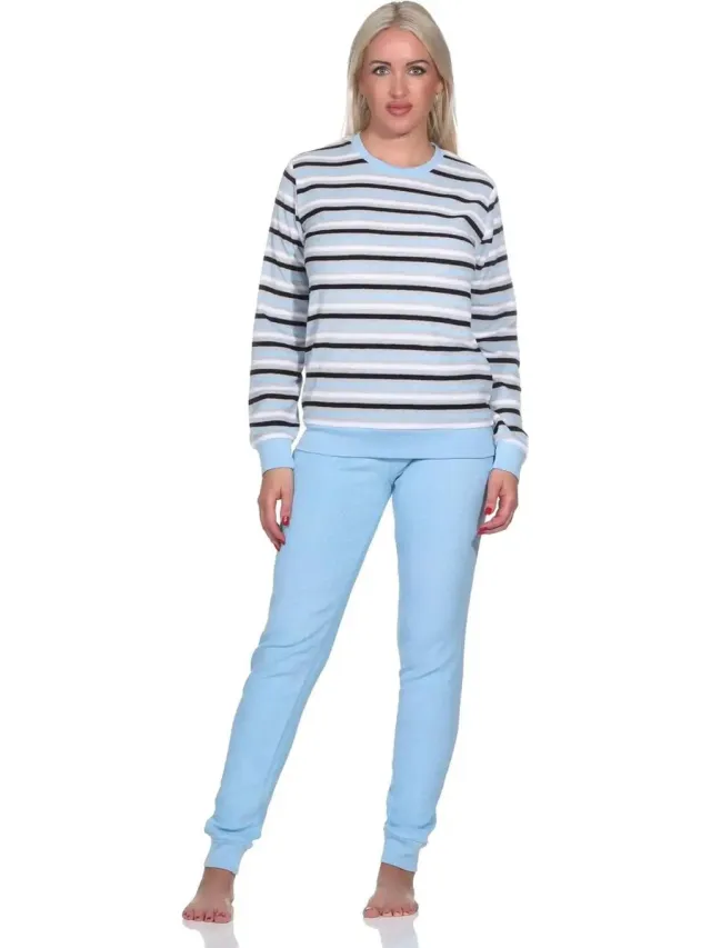 Normann dames pyjama badstof - Stripes - 38 - Blauw