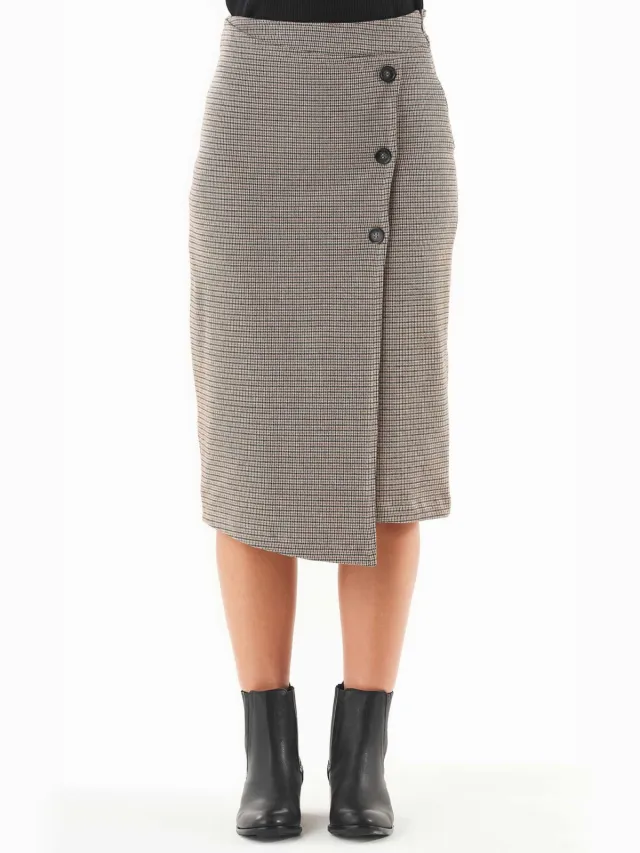 ORGANICATION dames vegan Rok Houndstooth Midi Multicolour Zwart