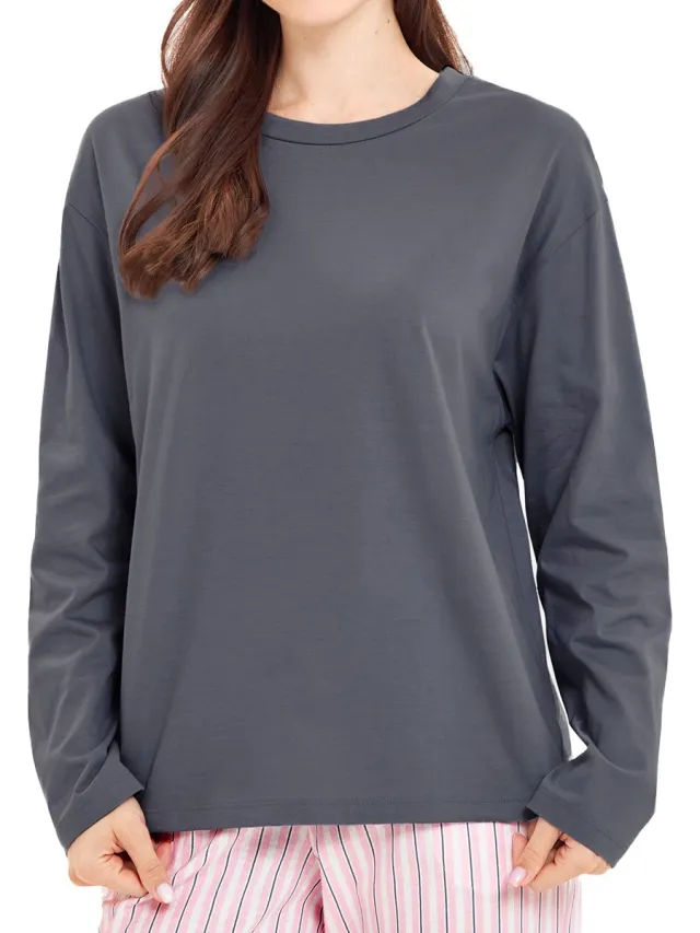 Rösch Dames pyjamashirt Basic grey