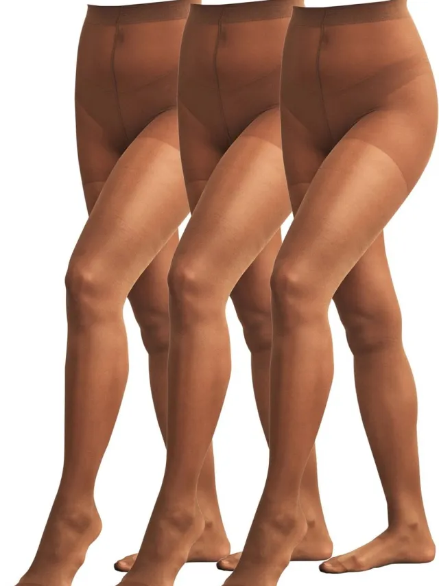 Next Dames - Set van 3 doorzichtige 20-denier panty's met glans - Huidkleur Mocha