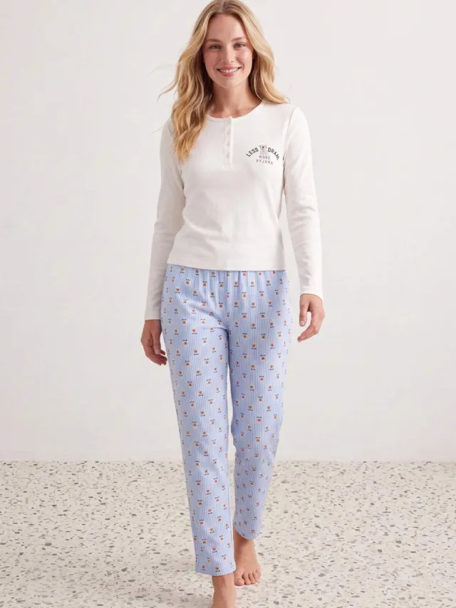 Trendyol TRENDYOLMİLLA Dames 2-pack Wit Animal print Lang, Regular fit Pyjama- Sets