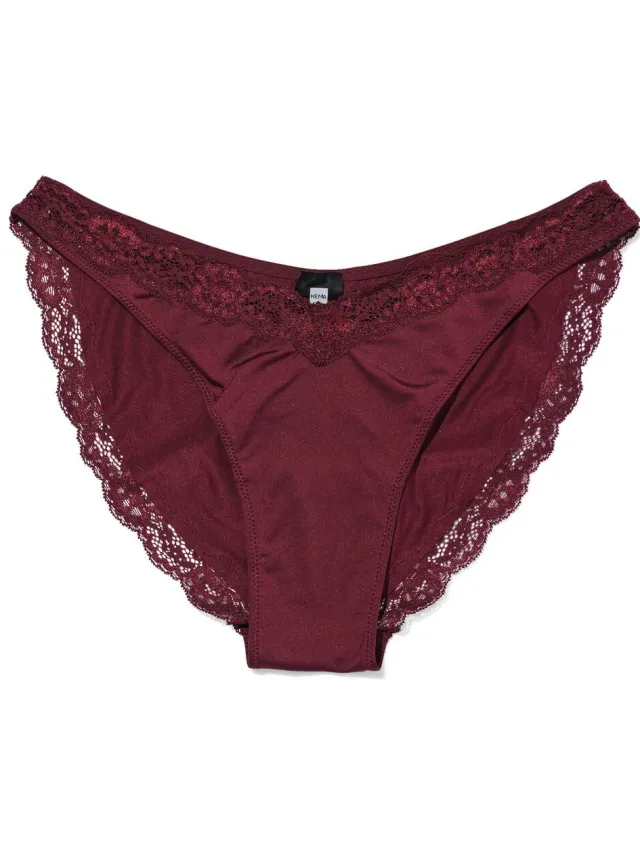 HEMA Damesbrazilian hoge beenuitsnede micro met kant donkerrood (donkerrood)