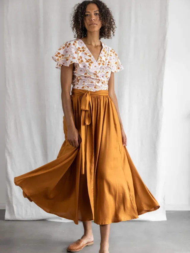 Jyoti - Fair Works dames vegan Maxirok Sarit Koper Donkeroranje