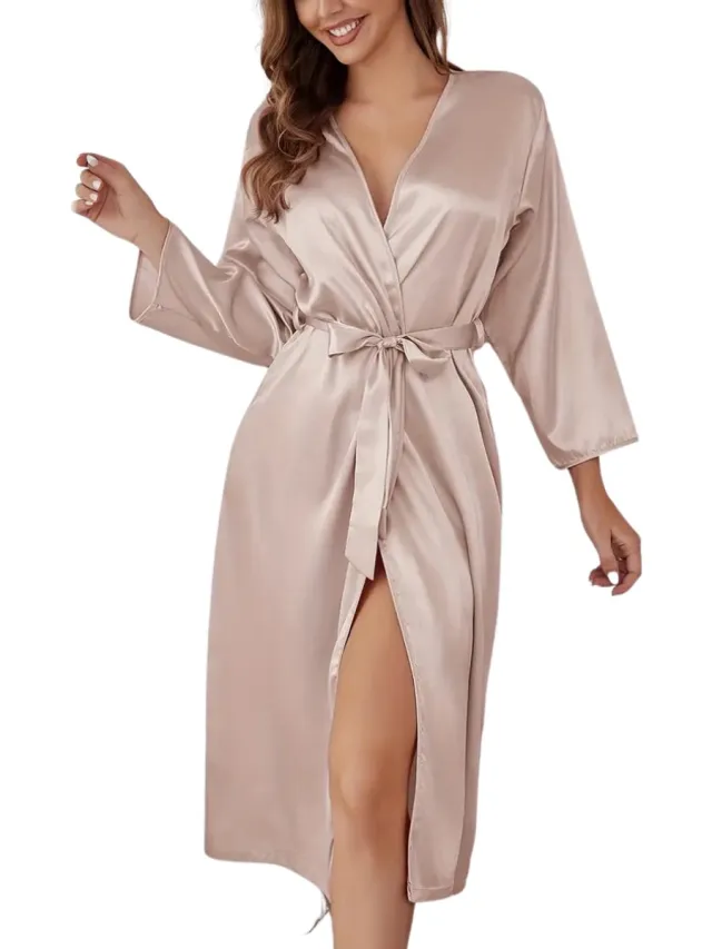Livano Satijnen Badjas Dames - Kimono - Kamerjas - Satijn - Ochtendjas - Pyjama - Goud