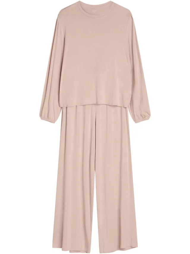 ESOTIQ Carmona - Damespyjamaset - Zandbeige - Lange mouwen Lichtbeige